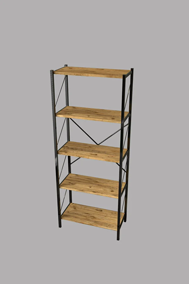 WoodFrame 5 Raf Kitaplık – Ceviz & Metal